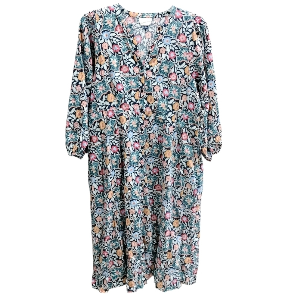 Universal Thread Plus Size Floral Tiered Midi Dress Bishop Sleeve Pockets XXL - Picture 3 of 5